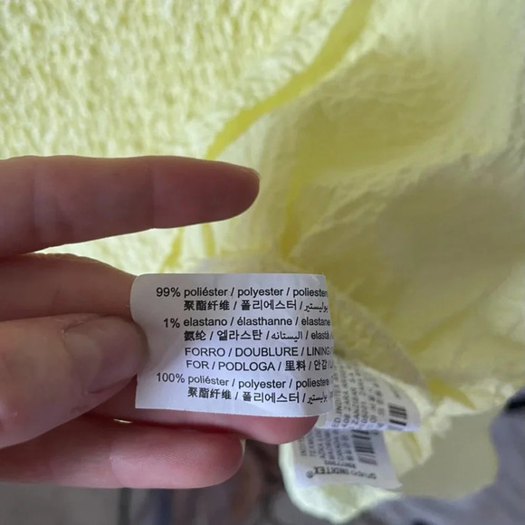 Zara  Smocked Textured Ruffle Hem Mini Dress Pastel Yellow Blogger Fav Sz L - Picture 8 of 8